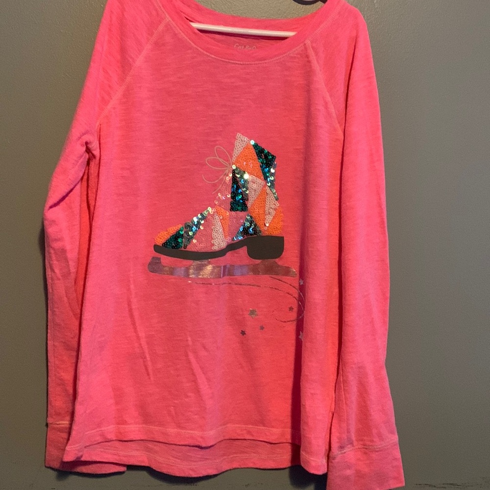 Pink long sleeve sequence ice skate shirt